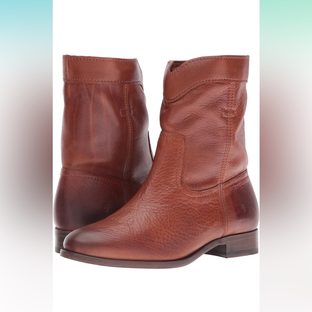 Frye Cognac all leather Cara Roper Short Boot NWOB size 10. Pebbled leather